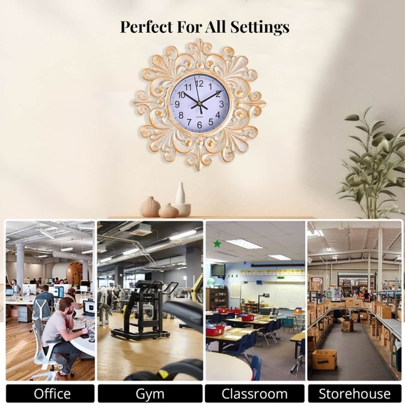 Beige Embossed Fleur De Lis Floral Design Clock Battery Operated - NWOB - Picture 6 of 8